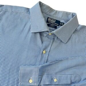 Polo Ralph Lauren Mens Shirt 3XL/B Blue Check Regent Classic Fit Long Sleeve